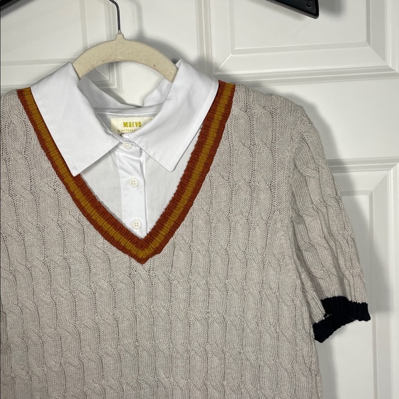 Anthropologie Maeve Twofer Cable Sweater Size Medium Short Sleeve - Picture 3 of 16